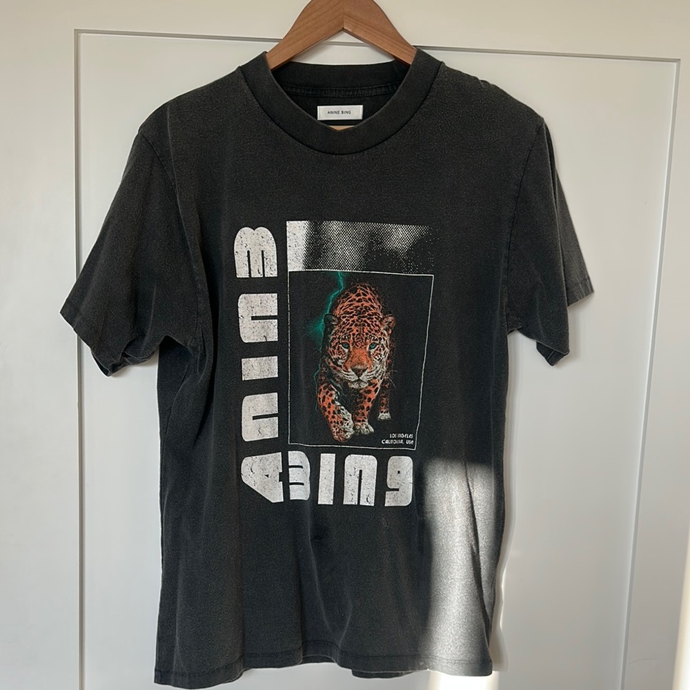 Anine Bing Black Short Sleeve Graphic Tee